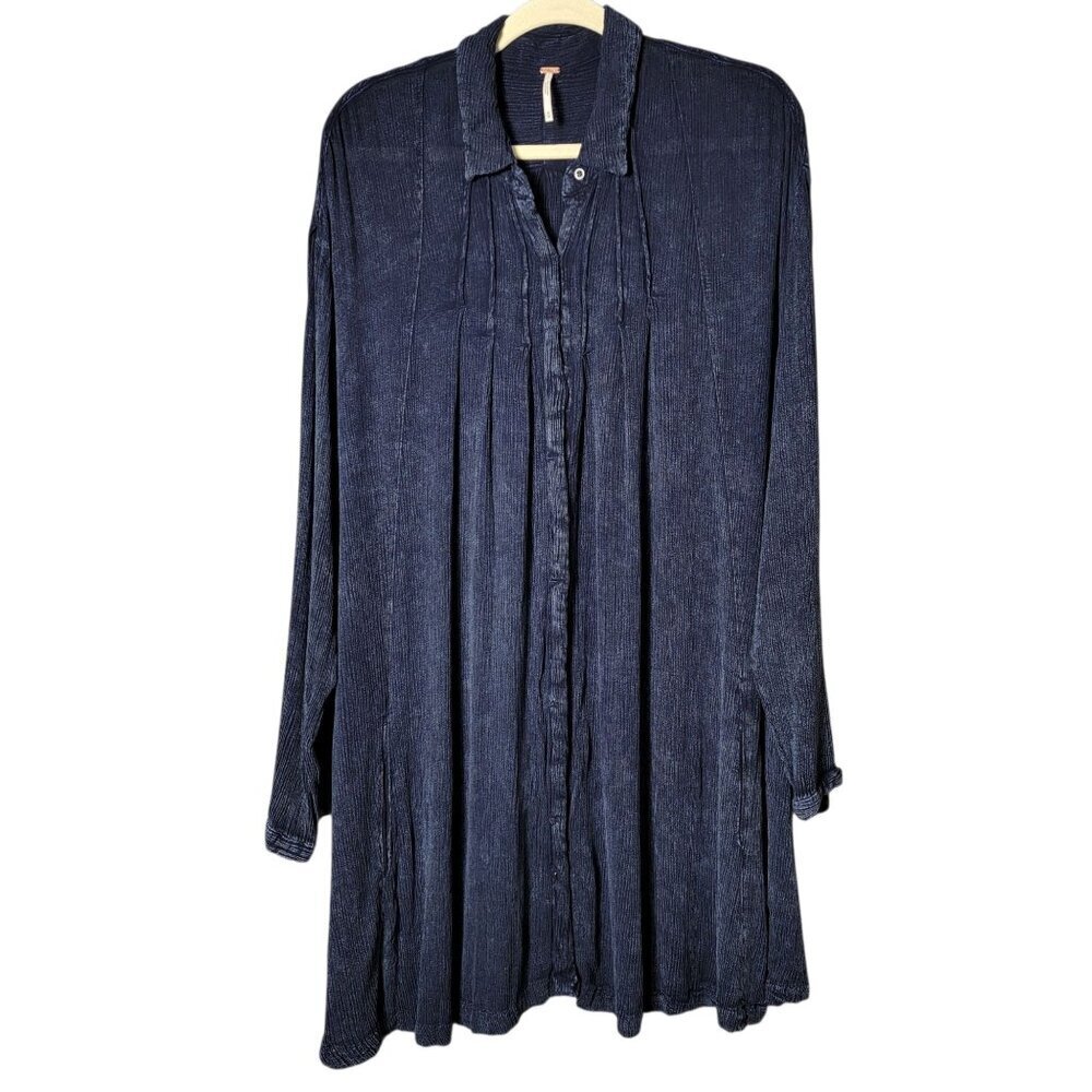 Free People Womens Blue Boho Oversized Flowy Spin Me Tunic Dress Shirt Medium
